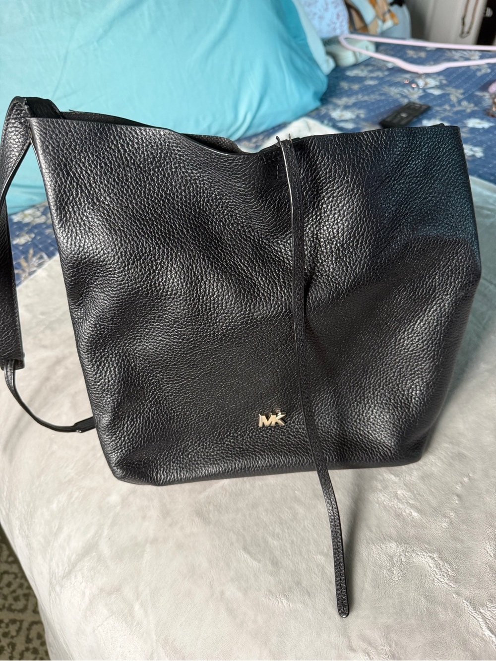 Michael Kors Black Pebble Leather Drawstring Hobo Bag